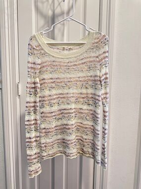 Anthropologie Cream Multicolor Stripe Lightweight Sweater